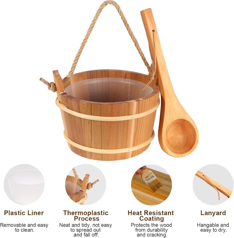 bayisam Wooden Sauna Bucket and Ladle Set, Handmade from Natural Cedar with Rope Handle,4L - Image 3